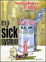 Socialism Today issue 63. Cover shows Enron slug dropping from US "Trash can" of worms.